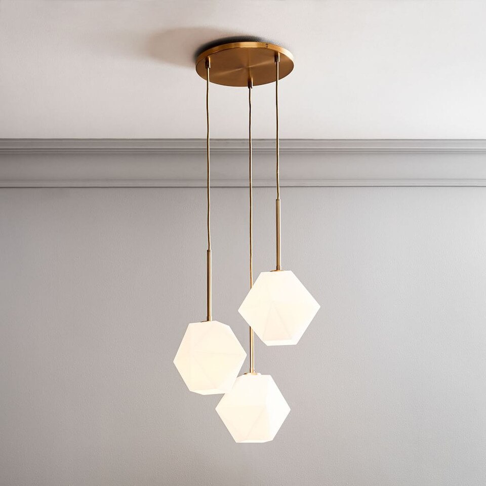 Sculptural Glass 3Light Faceted Chandelier Milk West Elm UK